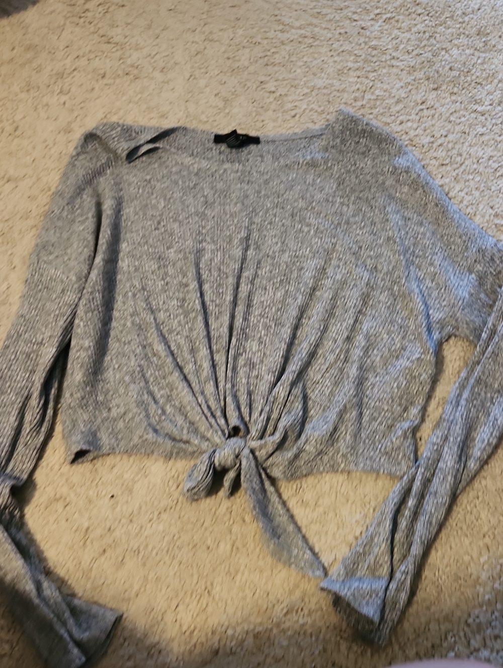 Forever 21 Gray Tie-Front Long Sleeve Women's Top
